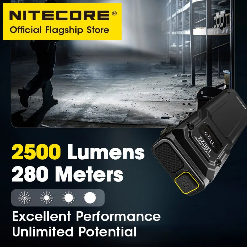 EDC23 Compact LED Flashlight with 2500 Lumens, OLED Screen & Built-In Battery for Outdoor Use