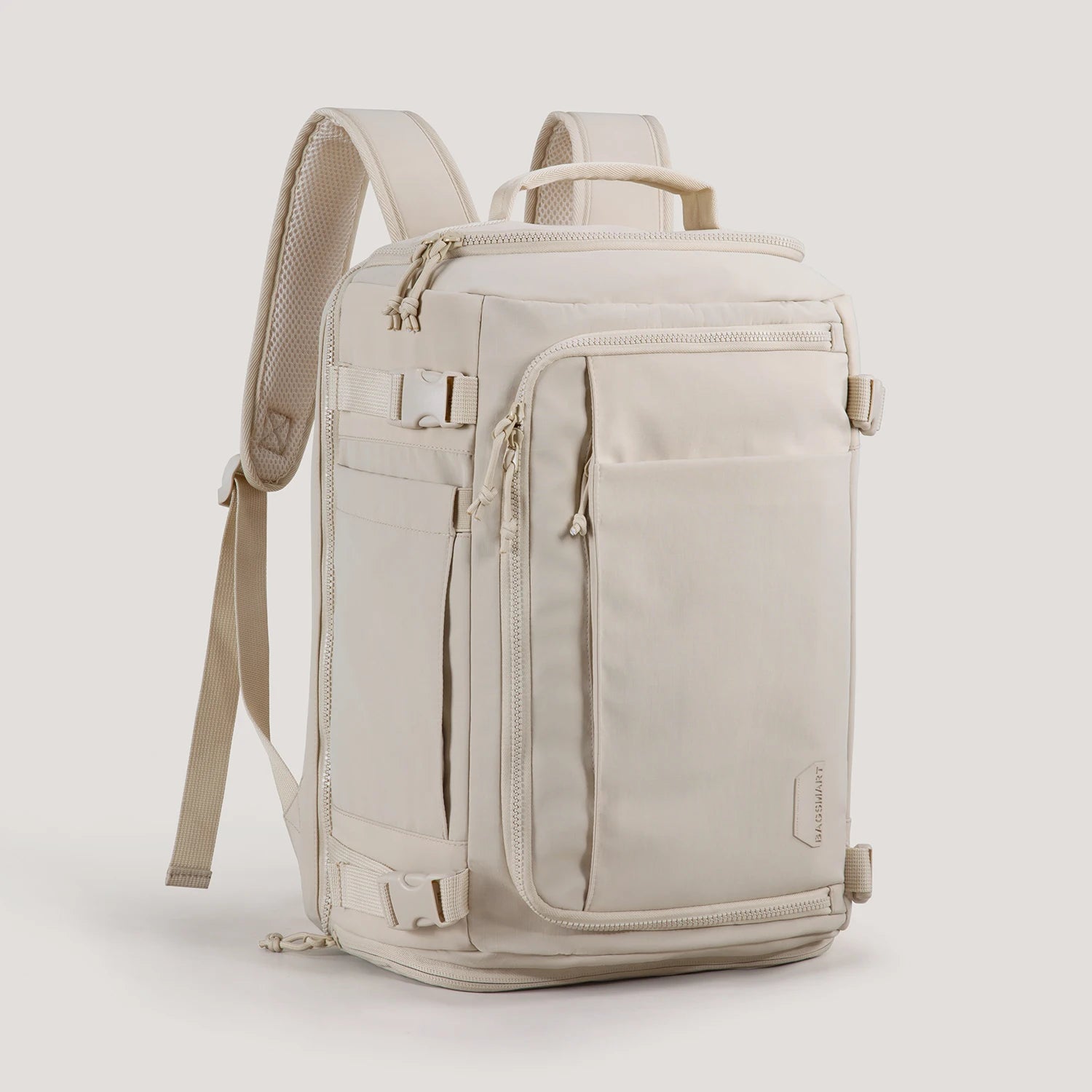 Beige Expandable Travel Backpack with USB and Laptop Slot