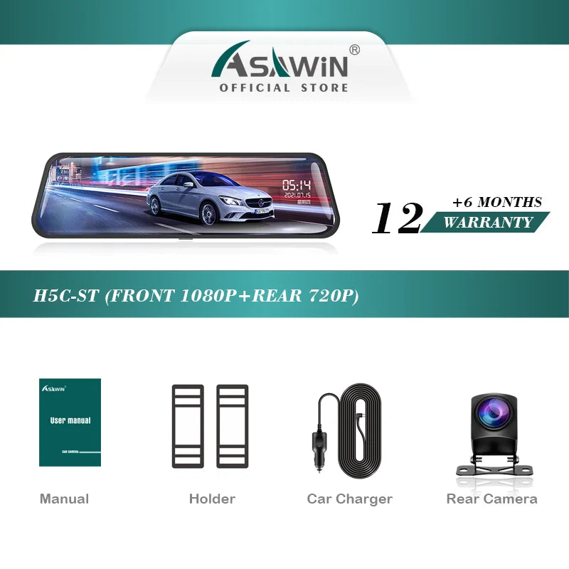 10" Touchscreen Dual Dash Cam 1080p Front + Rear Recording