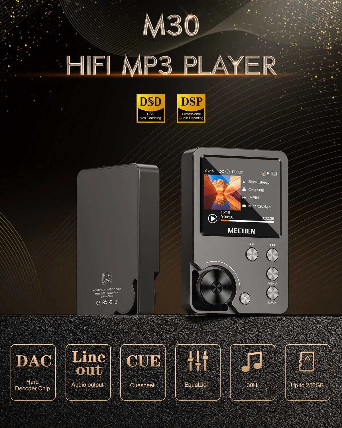 High-Resolution Digital Audio Player, 64GB Card Included, 25h Battery