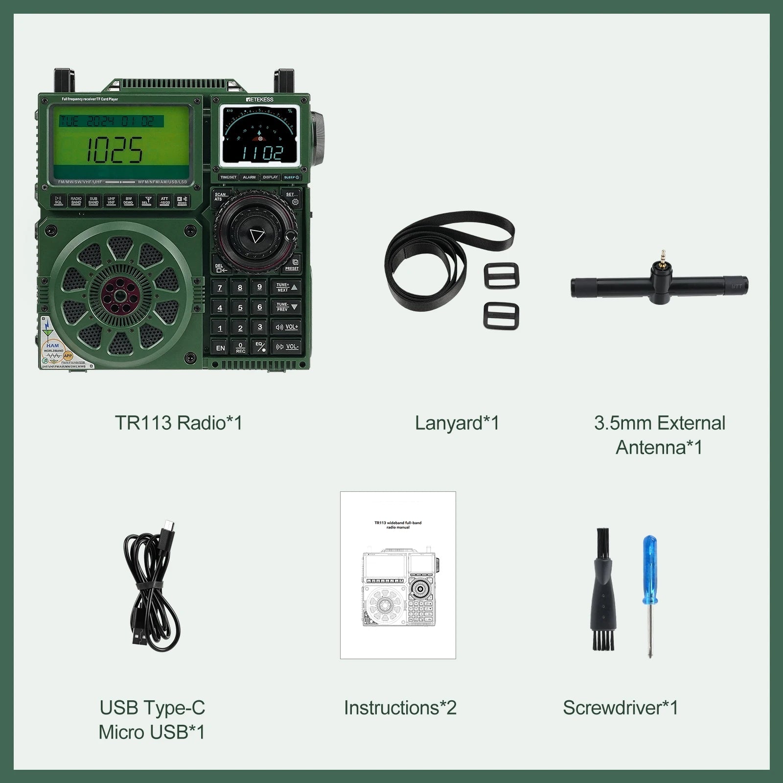 Full Band Bluetooth Radio Set with TR113 + V115, App Control & 1600 Presets