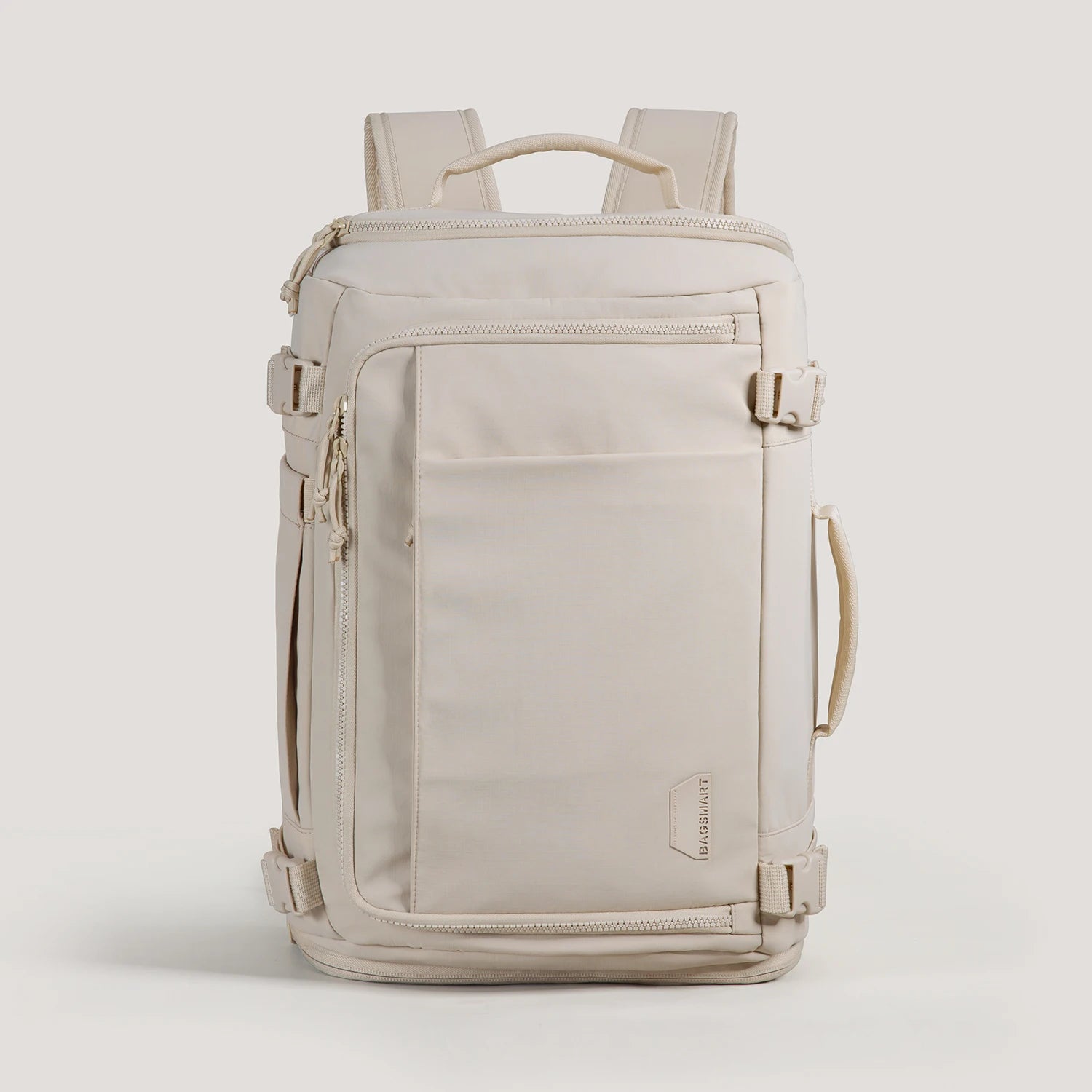 Beige Expandable Travel Backpack with USB and Laptop Slot