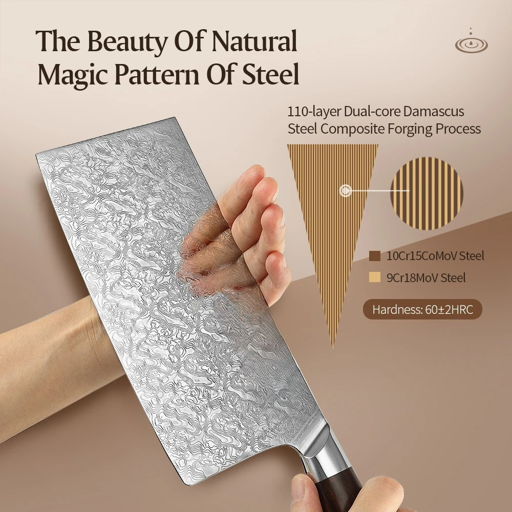 7" Dual-Core Damascus Kitchen Knife with Ergonomic Handle