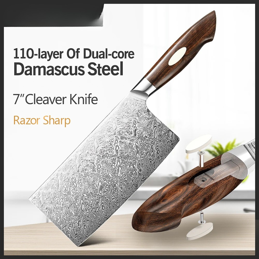 7" Dual-Core Damascus Kitchen Knife with Ergonomic Handle