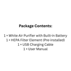 Rechargeable HEPA Air Purifier White Portable, 10000mAh Battery, Low Noise, for Rooms or Travel