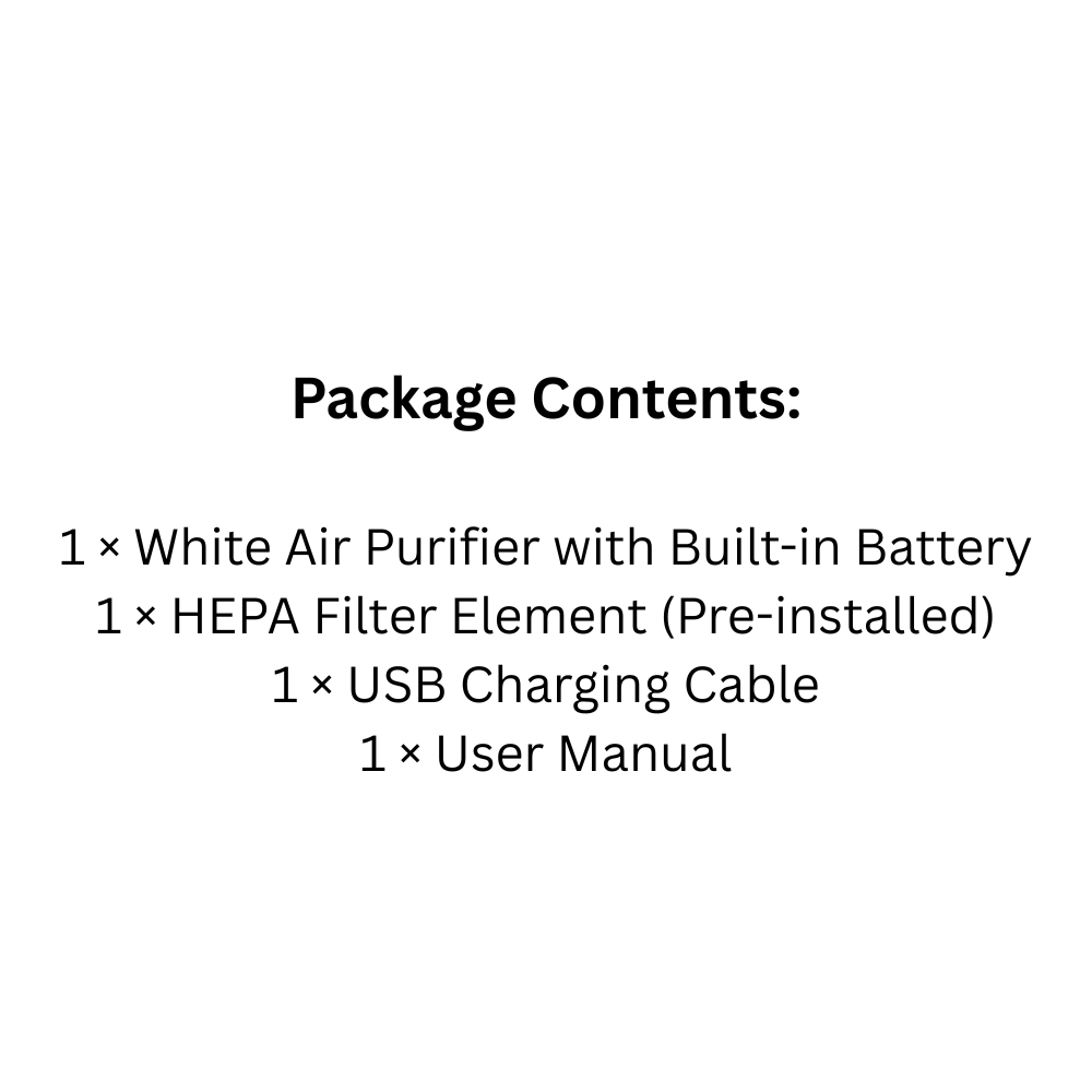 Rechargeable HEPA Air Purifier White Portable, 10000mAh Battery, Low Noise, for Rooms or Travel