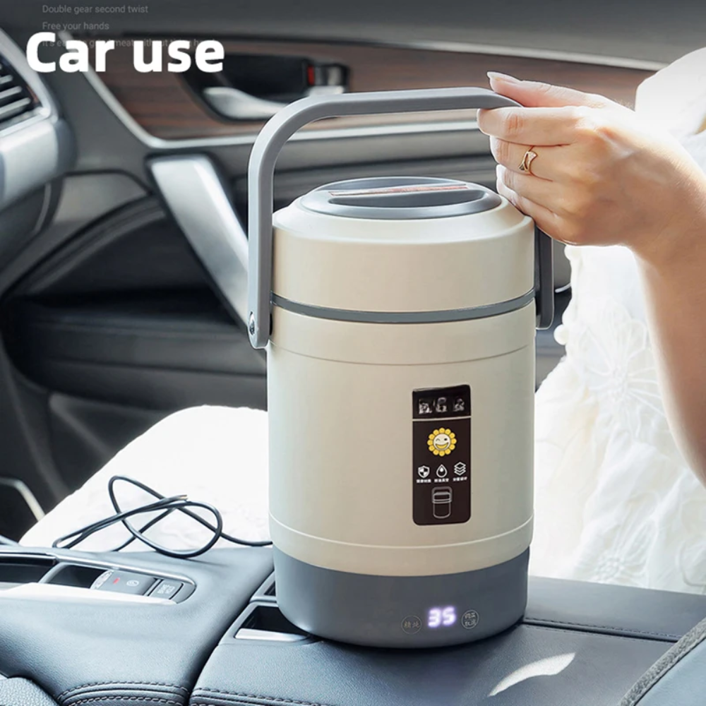 Stainless Steel Electric Food Warmer & Rice Cooker – Double-Layer Design, 12V Car & Home Use