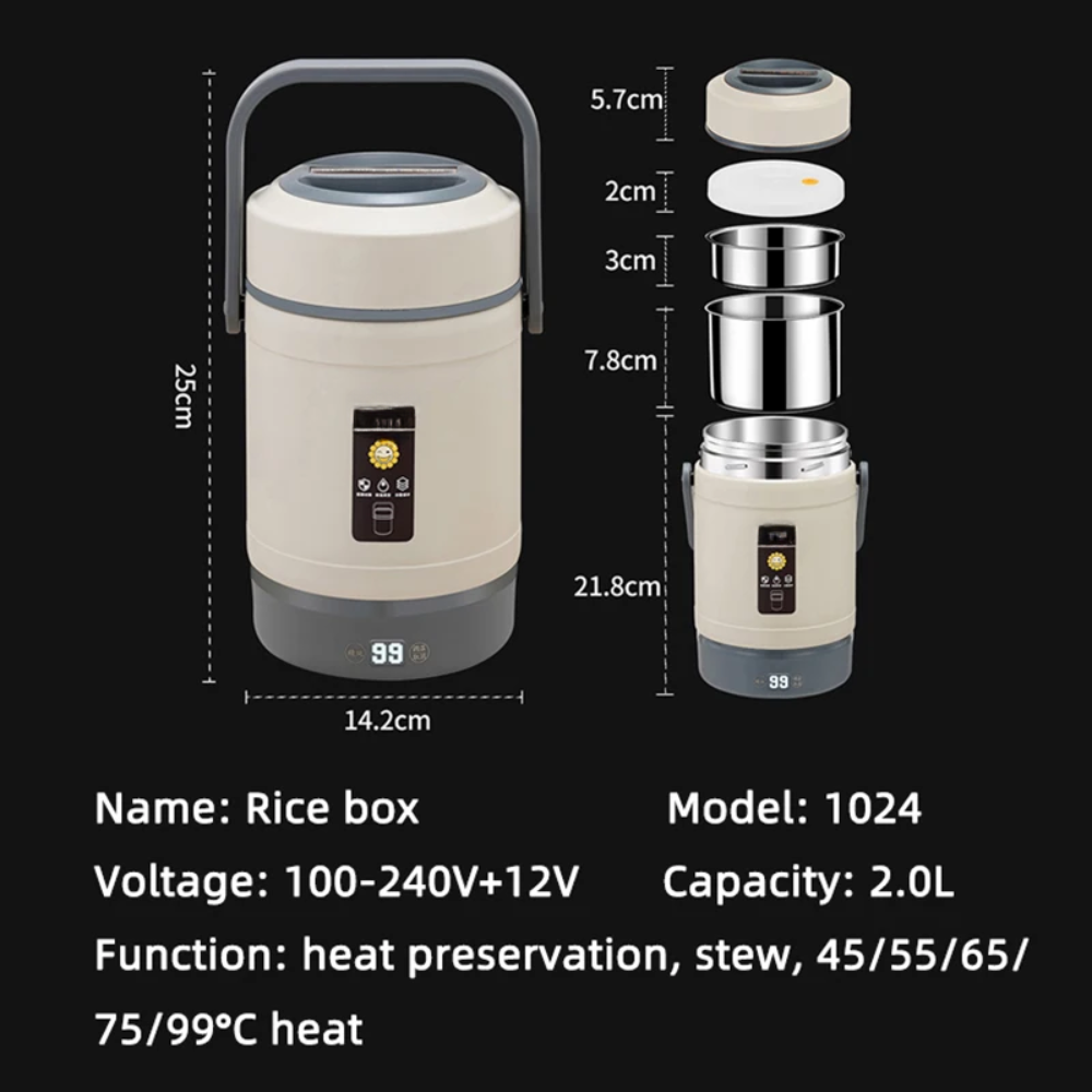 Stainless Steel Electric Food Warmer & Rice Cooker – Double-Layer Design, 12V Car & Home Use