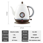 1.5L Cordless Electric Kettle 1500W Stainless Steel with Thermometer, Olive Green-AU