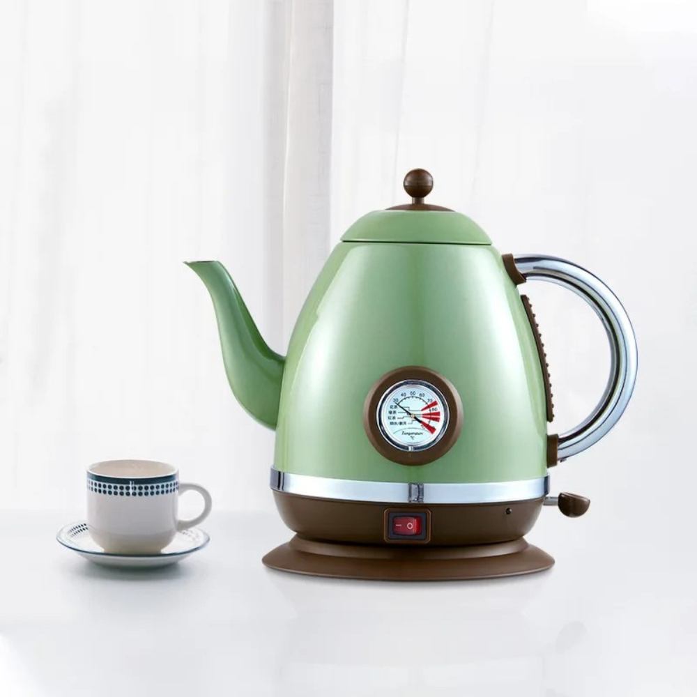1.5L Cordless Electric Kettle 1500W Stainless Steel with Thermometer, Olive Green-AU