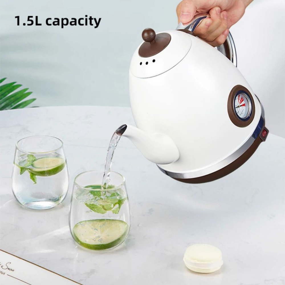 1.5L Cordless Electric Kettle 1500W Stainless Steel with Thermometer, Olive Green-AU