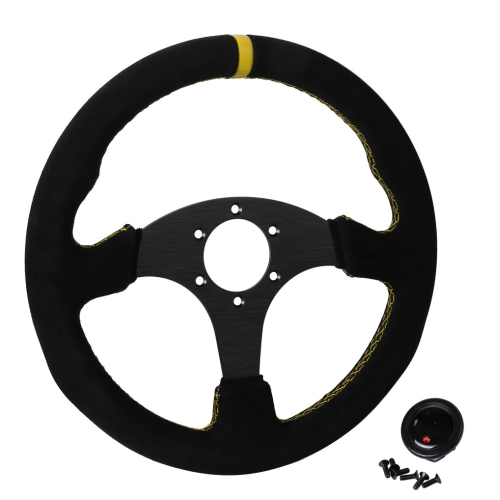 13-Inch Flat Racing Steering Wheel with Suede Grip for Drift Simulators & Car Mods