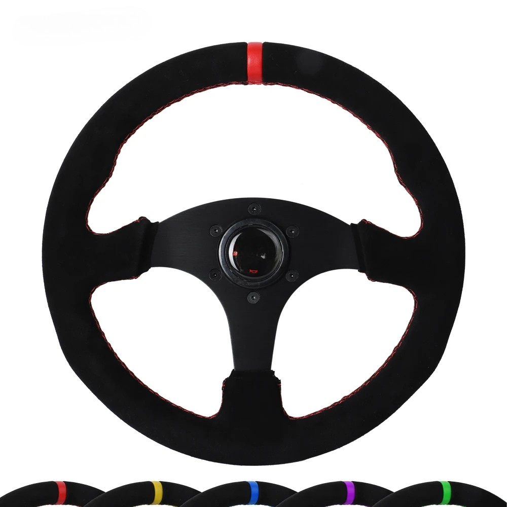13-Inch Flat Racing Steering Wheel with Suede Grip for Drift Simulators & Car Mods