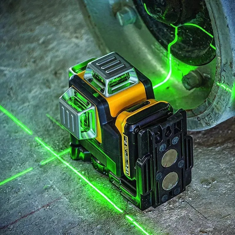 3-Sided Green Laser Level with 360° Coverage and 12 Lines for Indoor & Outdoor Use