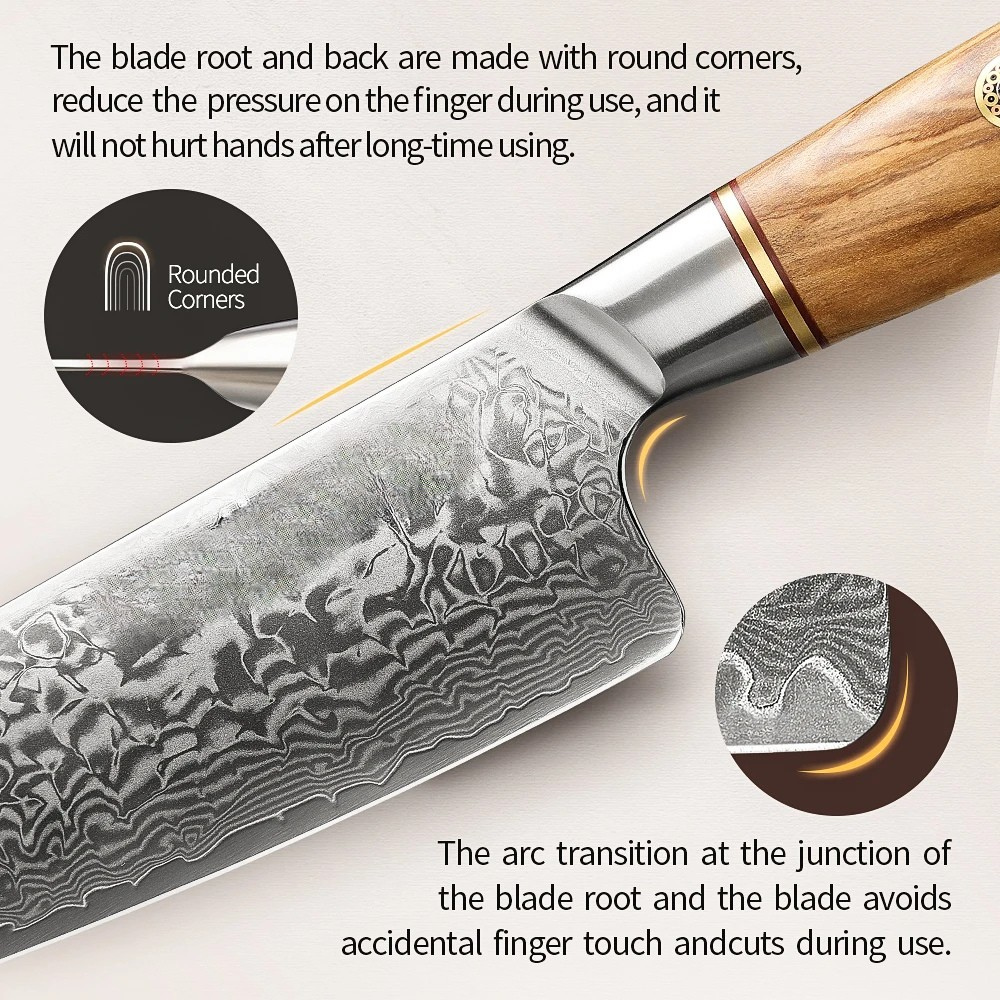 Professional 8.5" Damascus Kitchen Knife with Copper Rivets