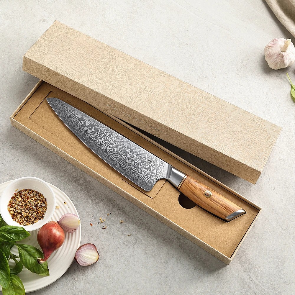 Professional 8.5" Damascus Kitchen Knife with Copper Rivets