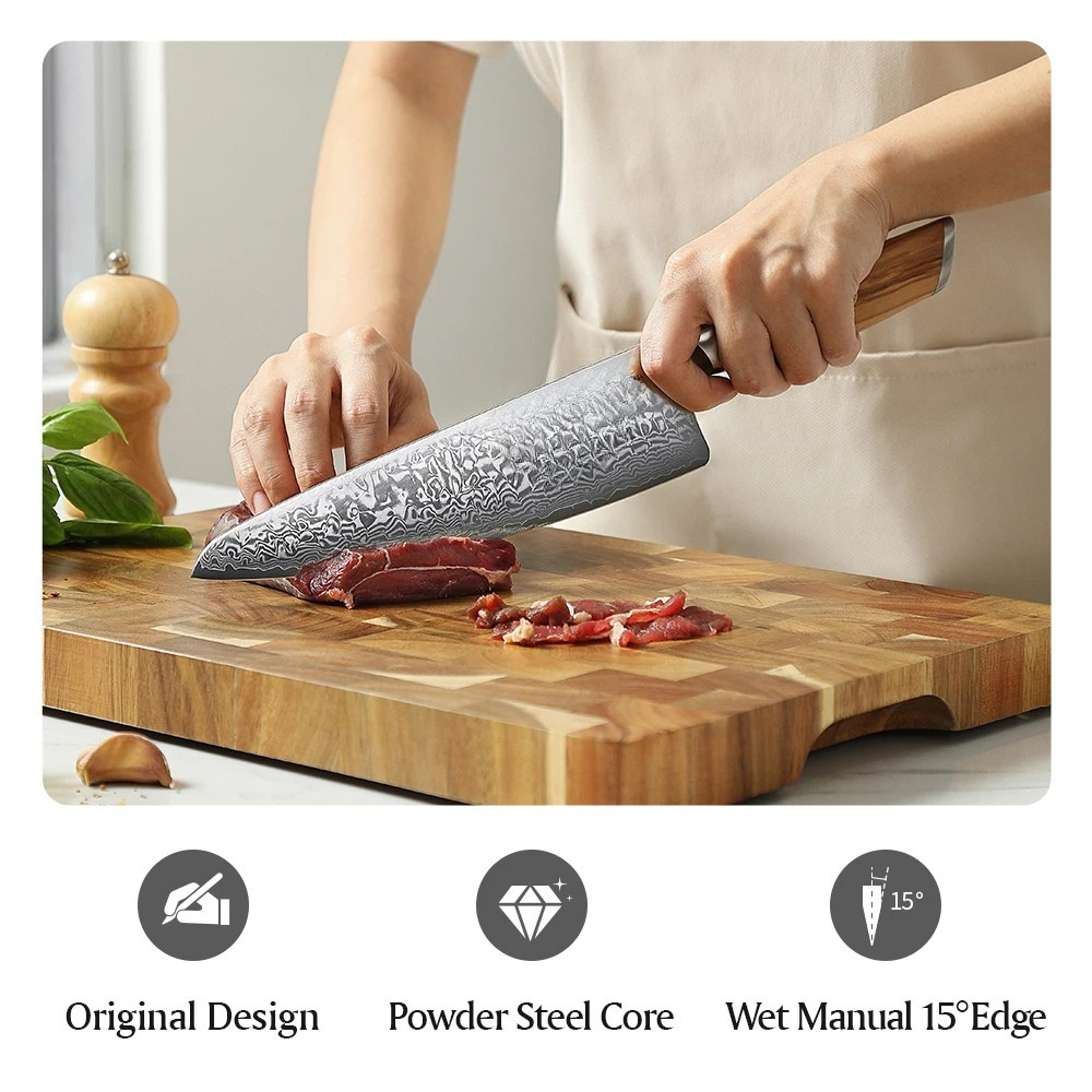 Professional 8.5" Damascus Kitchen Knife with Copper Rivets