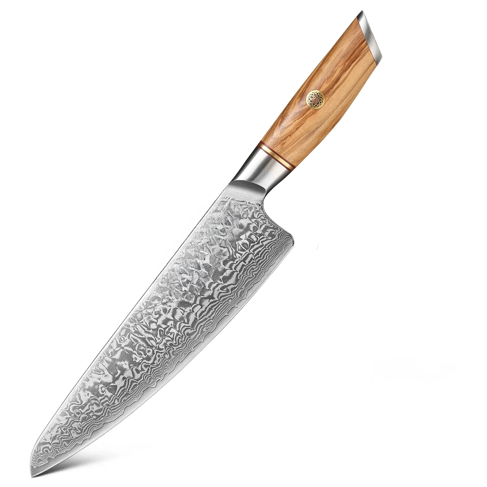 Professional 8.5" Damascus Kitchen Knife with Copper Rivets