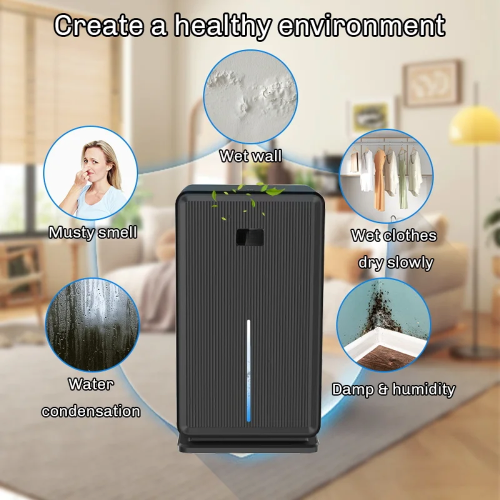 Portable Electric Dehumidifier with Anion Purification – 3L Capacity, Quiet Operation for Home & Basement