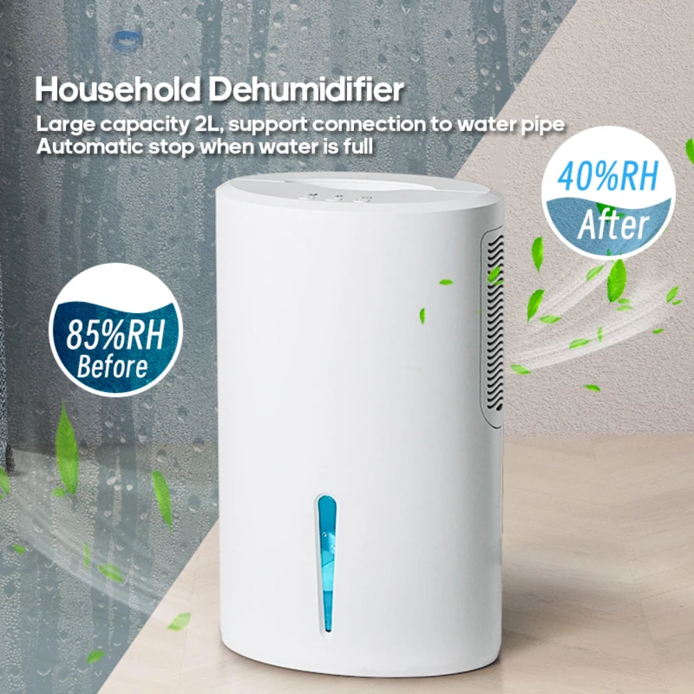 Compact 2L Air Dehumidifier with Sleep Mode for Bedroom, Bathroom & Office