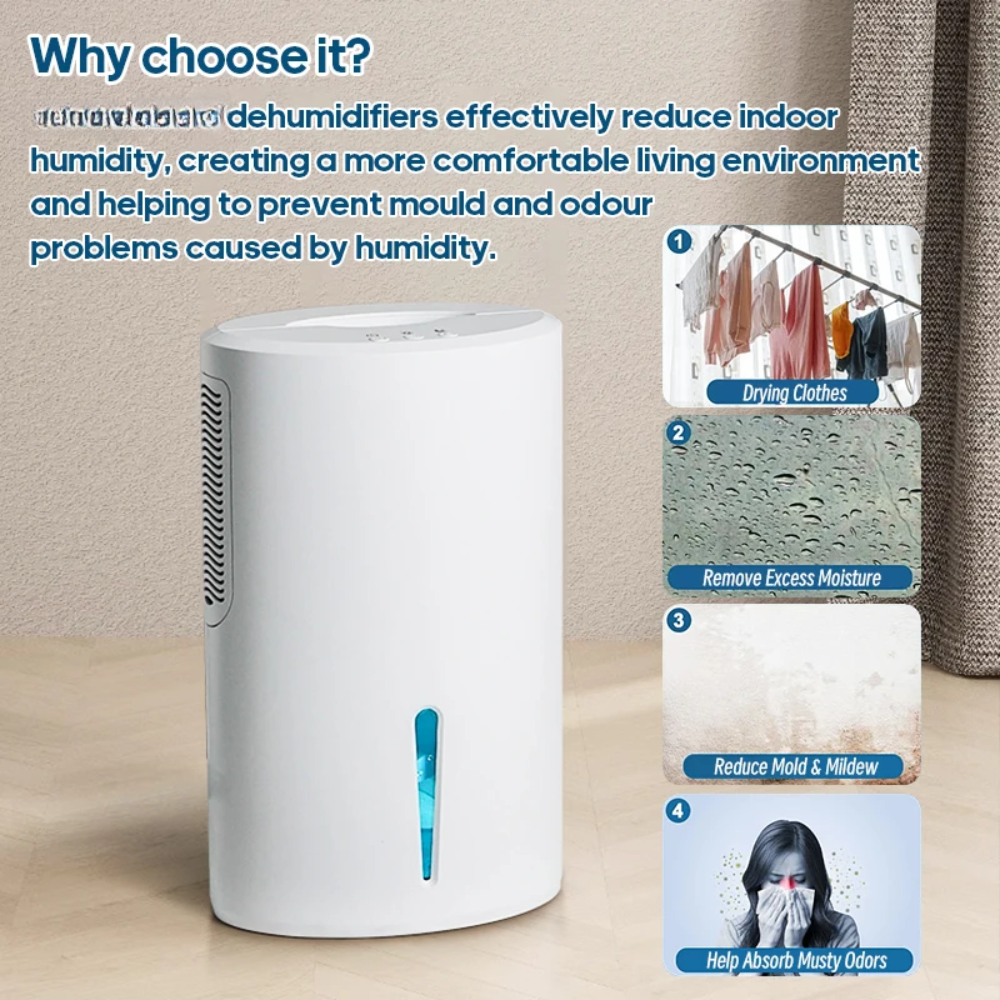 Compact 2L Air Dehumidifier with Sleep Mode for Bedroom, Bathroom & Office