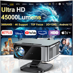 4K UHD Home Theater Projector with 3000 ANSI Lumens, Auto Focus, and Android 12