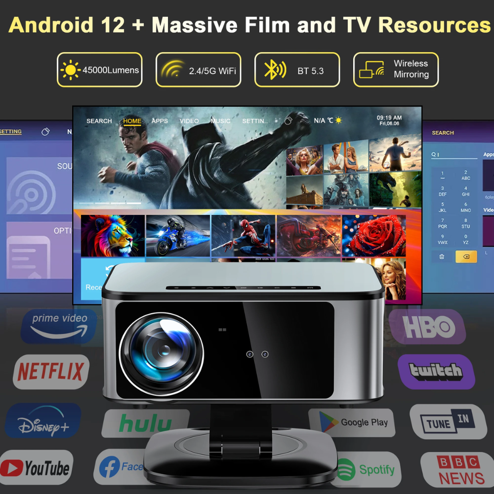 4K UHD Home Theater Projector with 3000 ANSI Lumens, Auto Focus, and Android 12