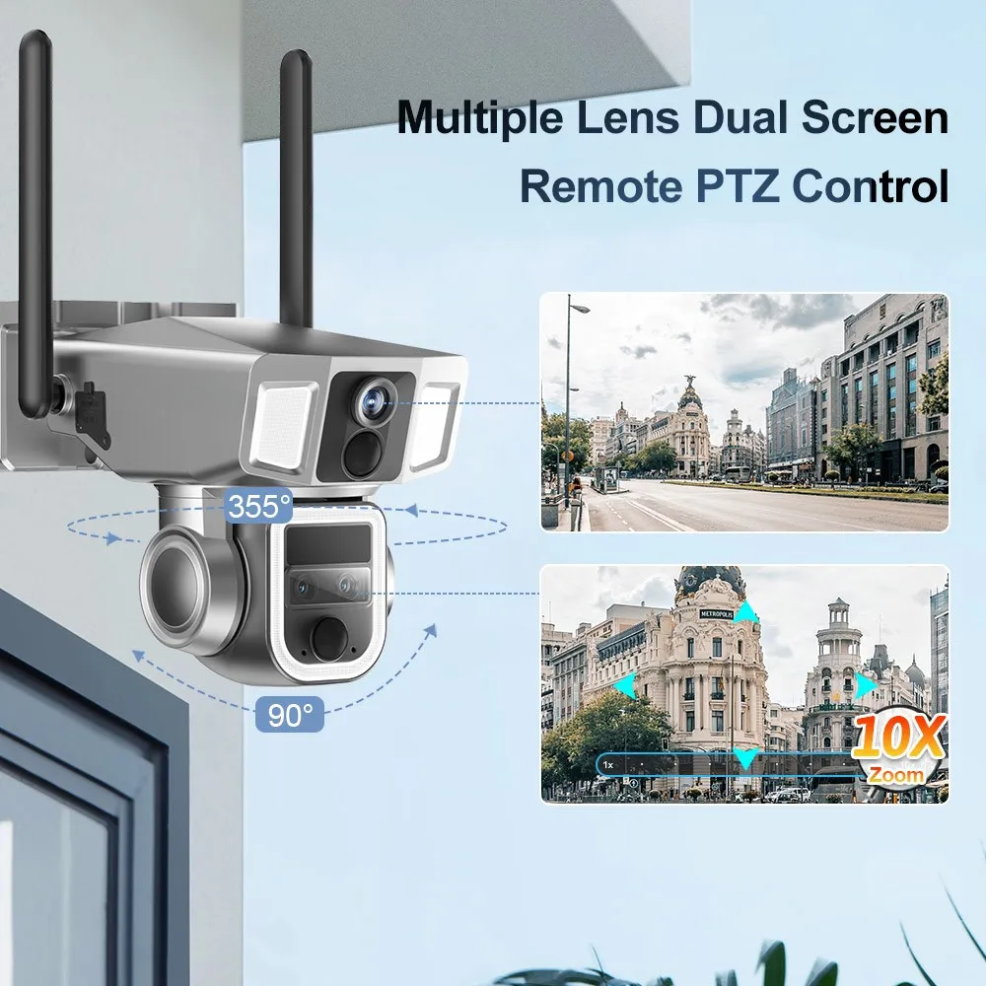 Outdoor Solar PTZ Camera with Dual Lens, PIR Motion Detection and 12000mAh Battery