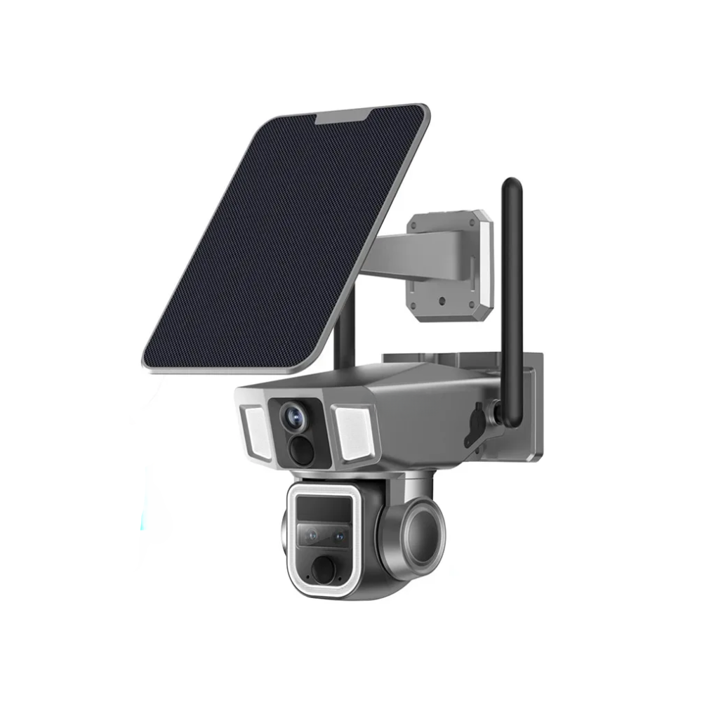 Outdoor Solar PTZ Camera with Dual Lens, PIR Motion Detection and 12000mAh Battery