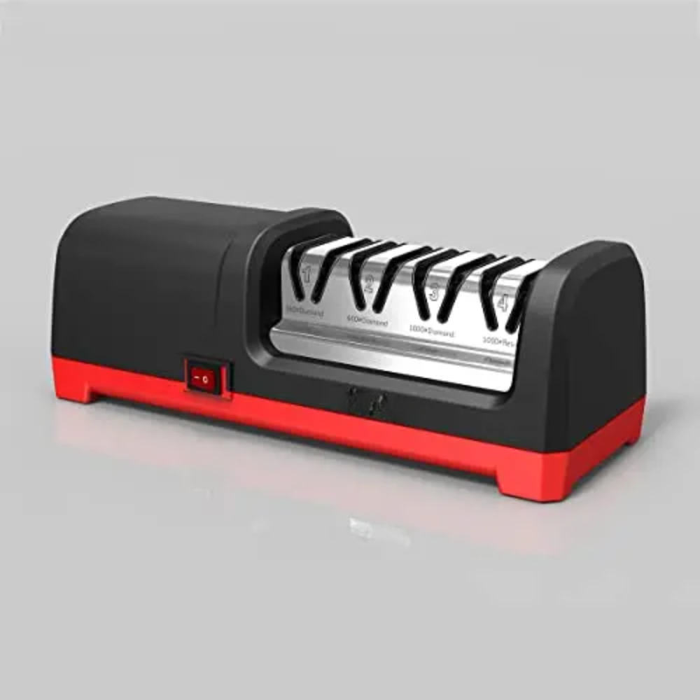 Kitchen Knife Sharpener with Diamond Grinding Wheel and Stainless Steel Finish