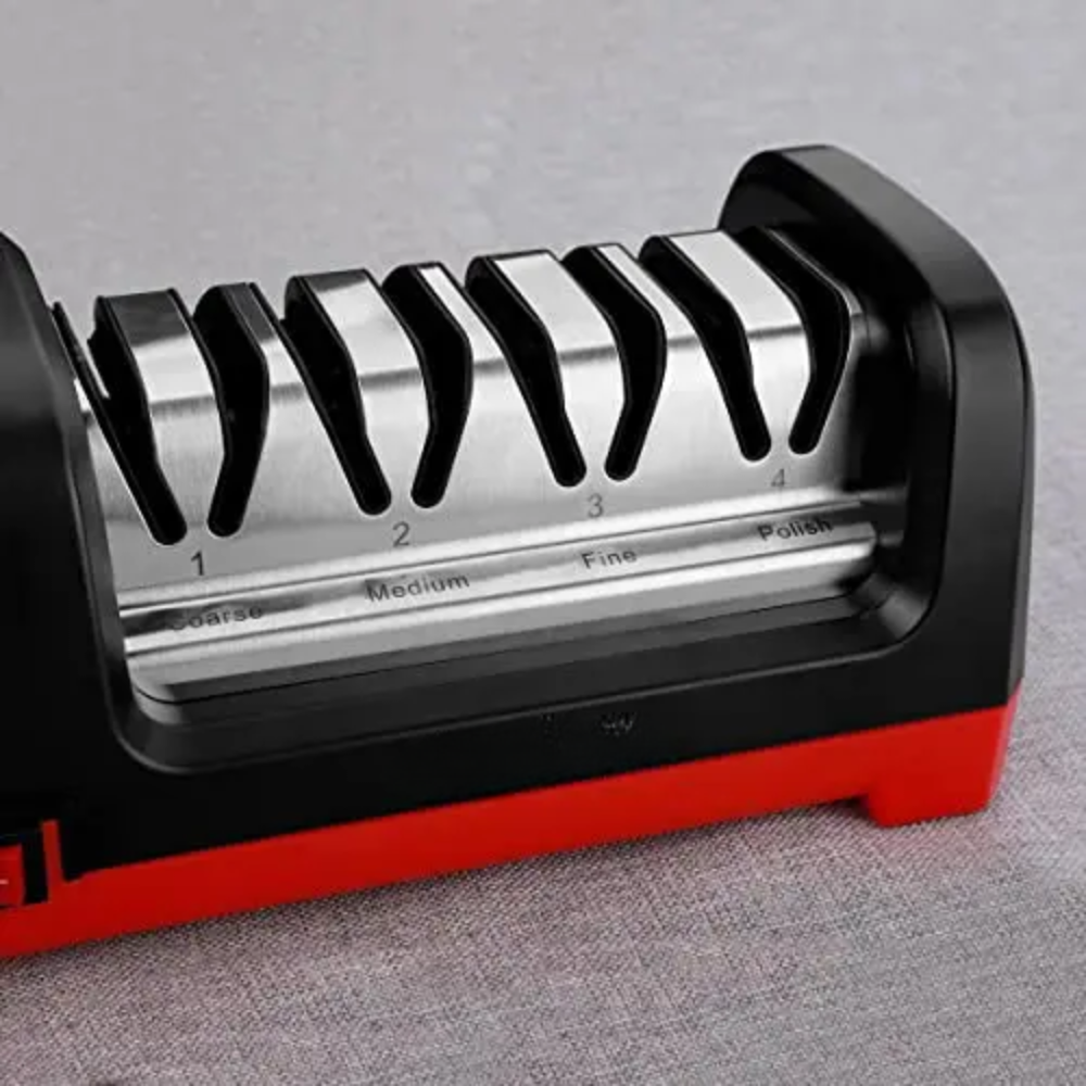 Kitchen Knife Sharpener with Diamond Grinding Wheel and Stainless Steel Finish