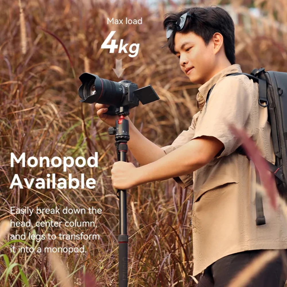 2-in-1 Quick Release Tripod & Monopod with 360° Pan Head and Reversible Legs for DSLR