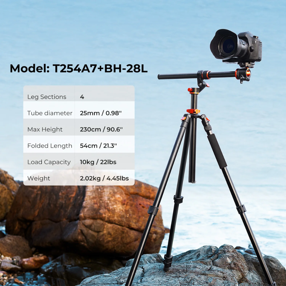 2.3m Aluminum Camera Tripod with 28mm Ball Head & Detachable Monopod