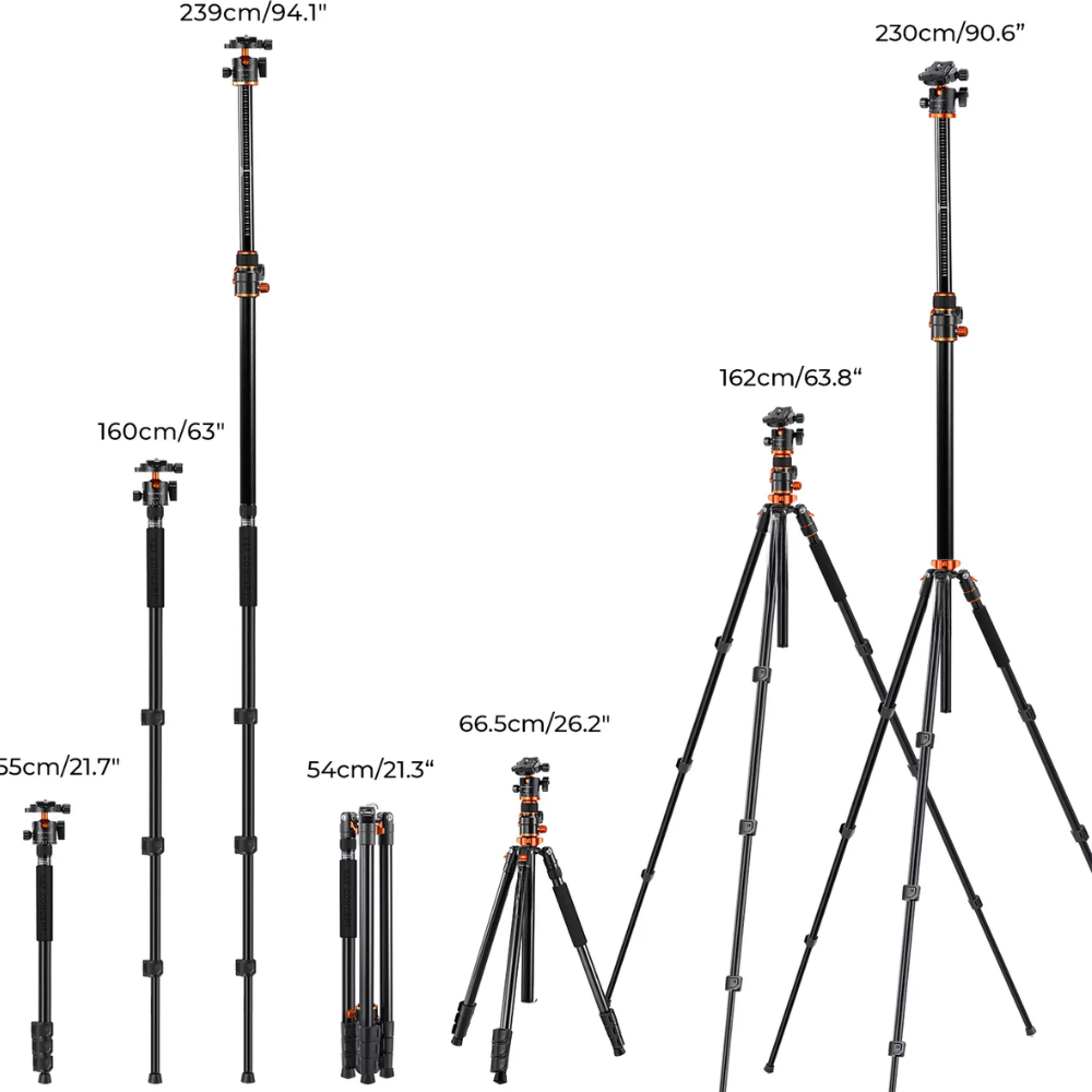 2.3m Aluminum Camera Tripod with 28mm Ball Head & Detachable Monopod
