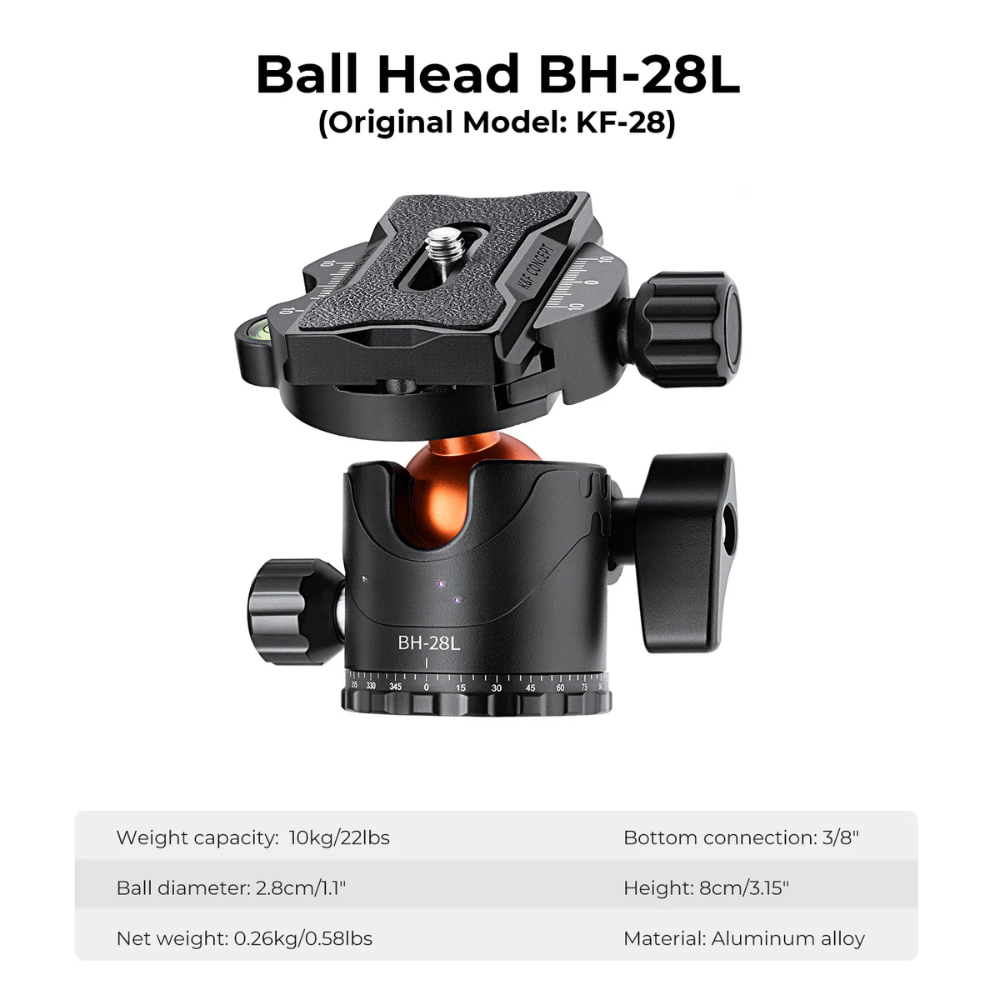 2.3m Aluminum Camera Tripod with 28mm Ball Head & Detachable Monopod