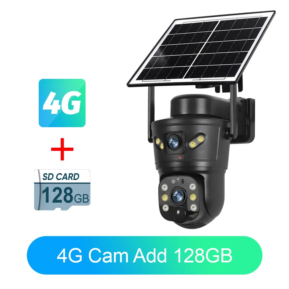Wireless Outdoor Solar Camera 4G, Dual Lens, PIR Detection, Full-Color Night Vision