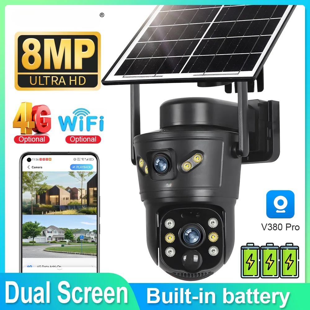 Wireless Outdoor Solar Camera 4G, Dual Lens, PIR Detection, Full-Color Night Vision