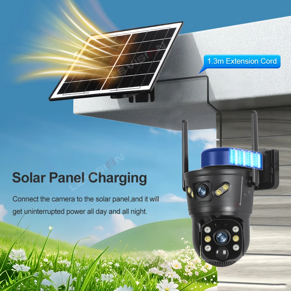 Wireless Outdoor Solar Camera 4G, Dual Lens, PIR Detection, Full-Color Night Vision