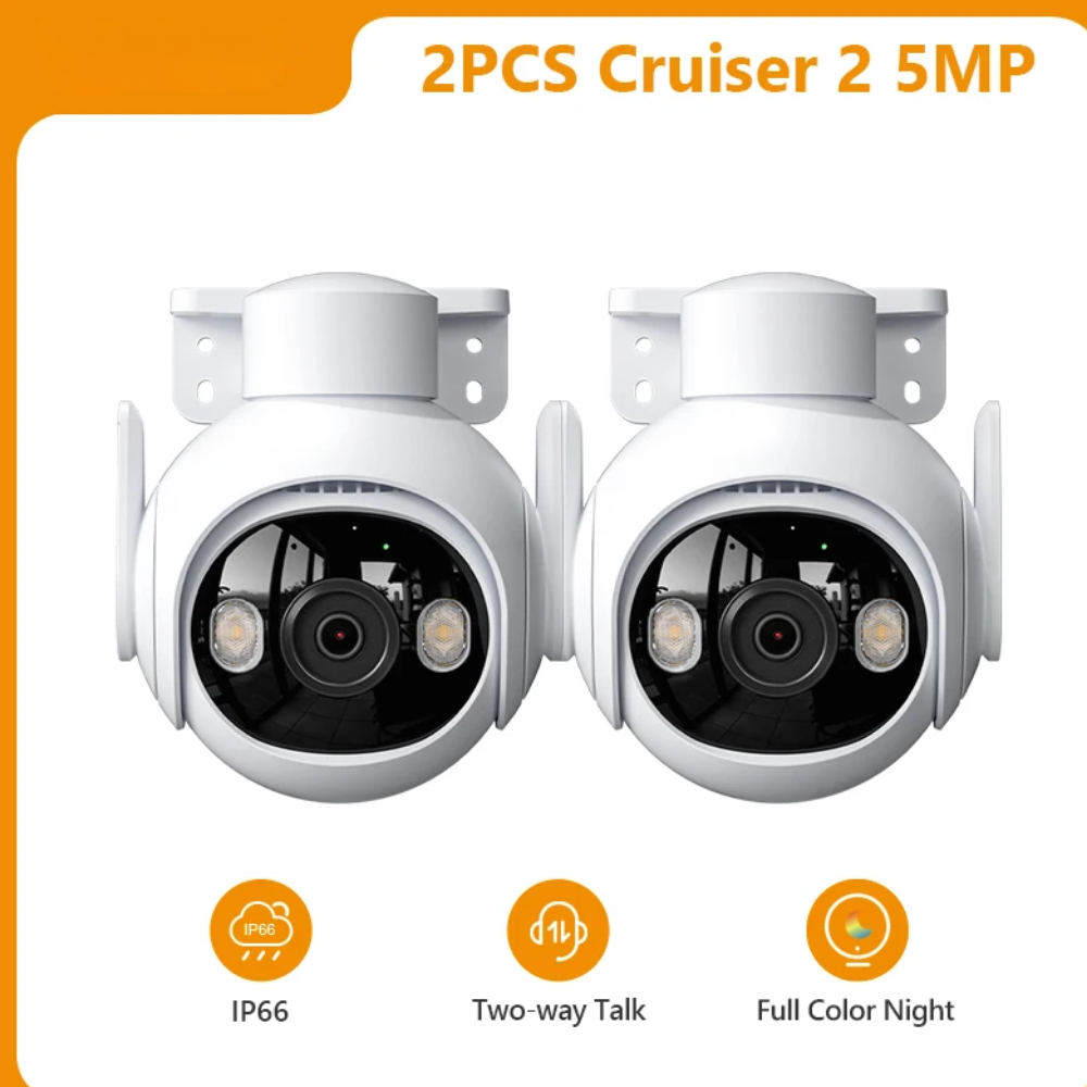2-Pack 5MP Outdoor Wi-Fi Security Cameras, AI Tracking, Pan & Tilt, Full-Color Night Vision