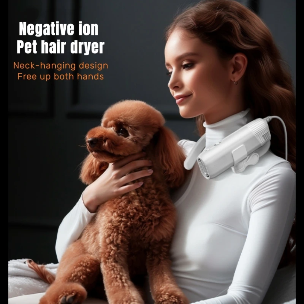 2-in-1 Pet Hair Dryer with Negative Ions for Handheld & Neck Hanging Grooming