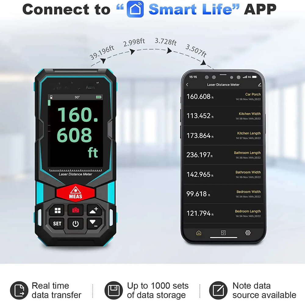 Laser Distance Meter 100m with Camera, Bluetooth & App Connectivity for Outdoor Measuring
