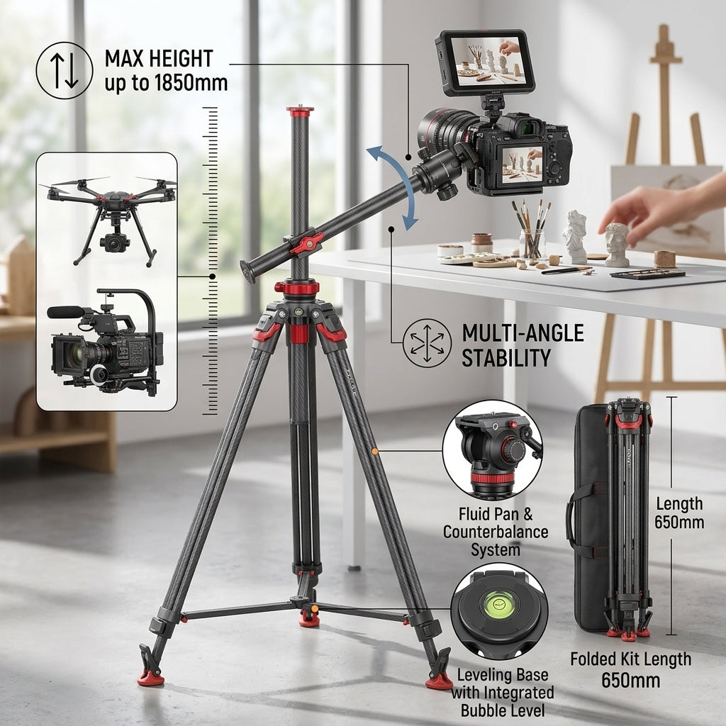 Foldable Aluminum Tripod with 4-Section Legs, Bubble Level and 1630mm Adjustable Height