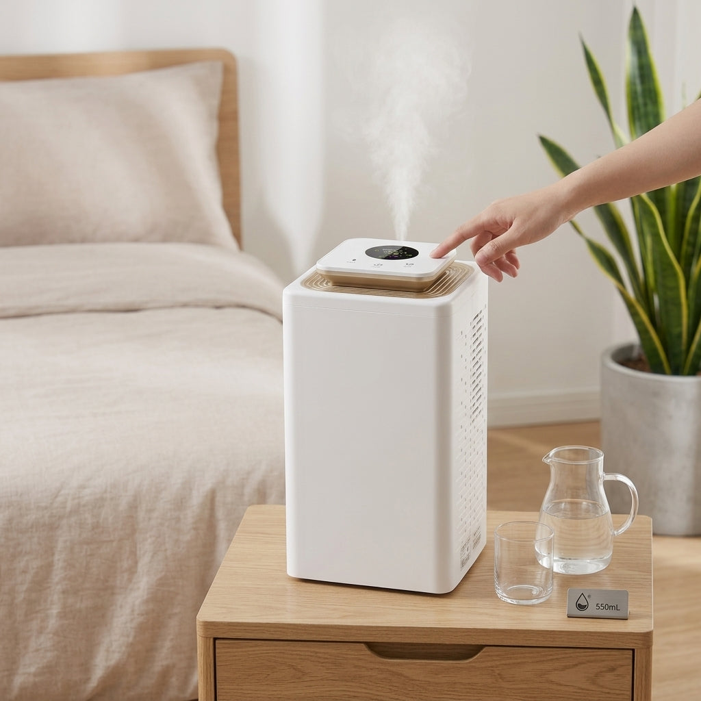 Portable 60W Dehumidifier with Dual Fan Speeds, LED Display and Purify Mode