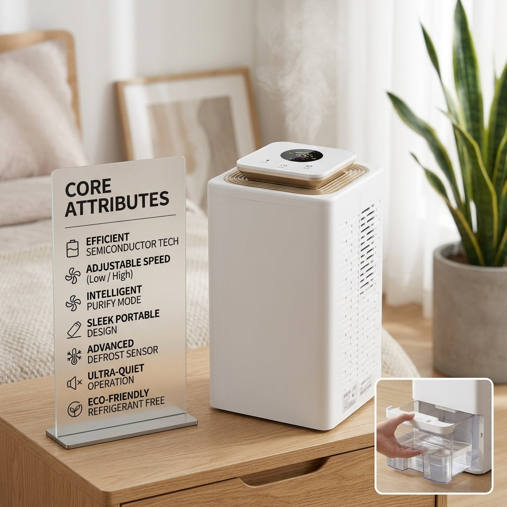 Portable 60W Dehumidifier with Dual Fan Speeds, LED Display and Purify Mode