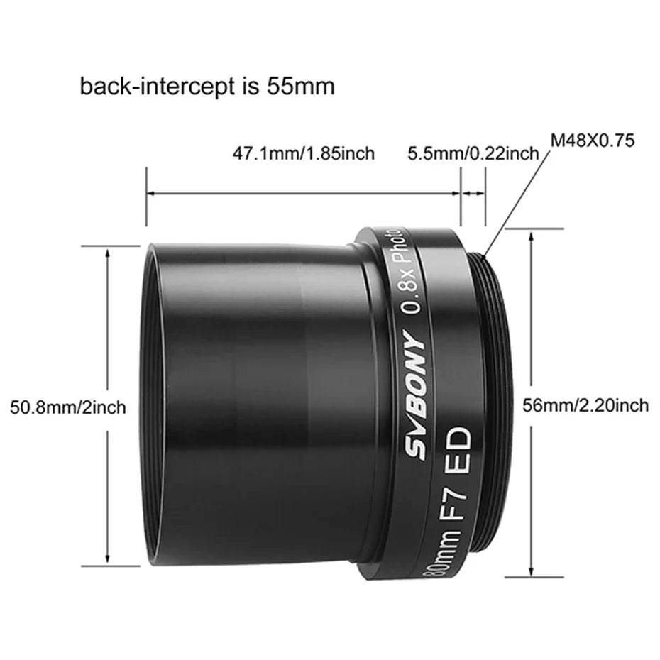 2 inch 0.8x Focal Reducer and Field Flattener for Refractor Telescopes