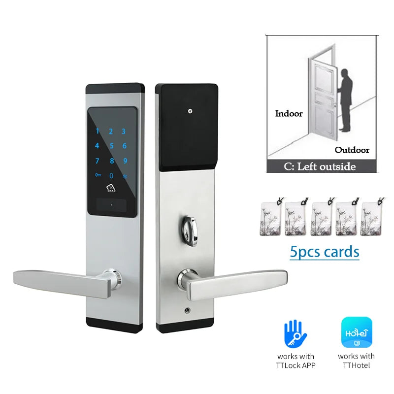 Electronic Digital Door Lock with App Control, NFC, IC Card & Mechanical Key Options