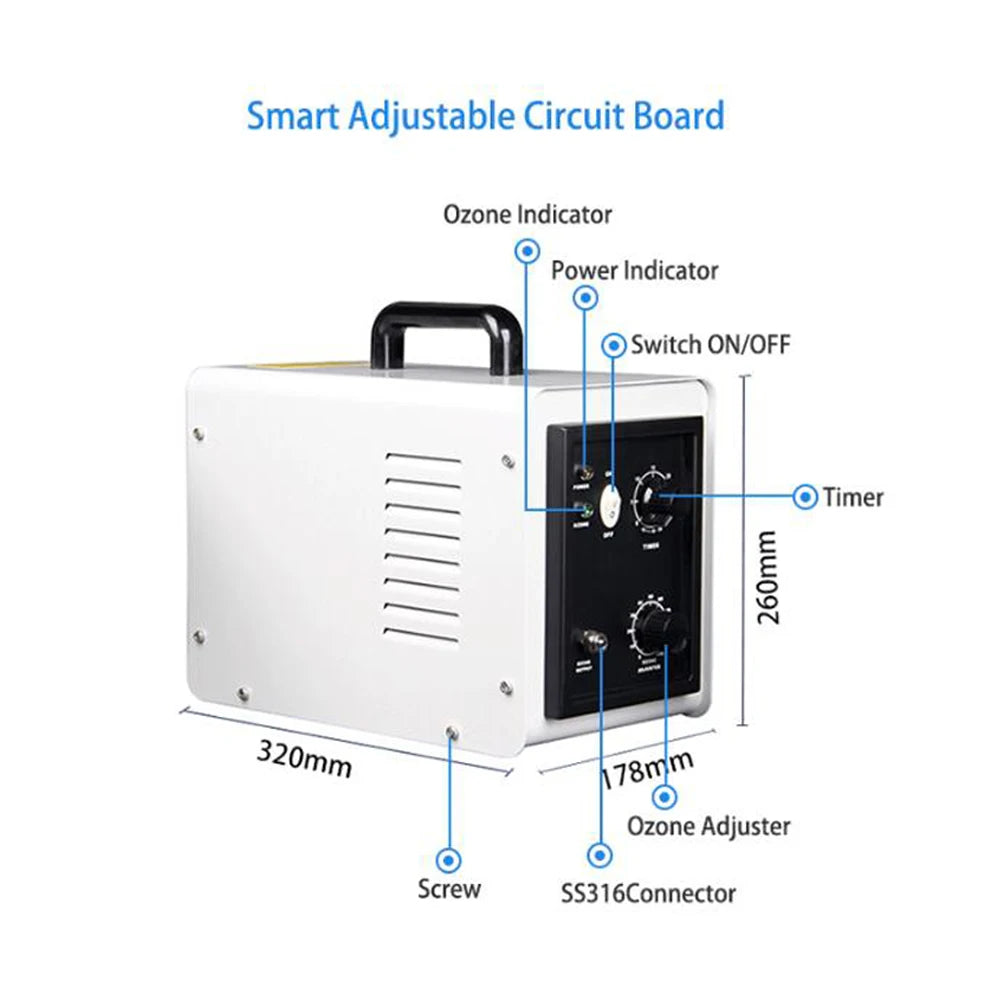 0.5-5G/H Ceramic Tube Ozone Machine with Timer for Home, Office, and Water Treatment