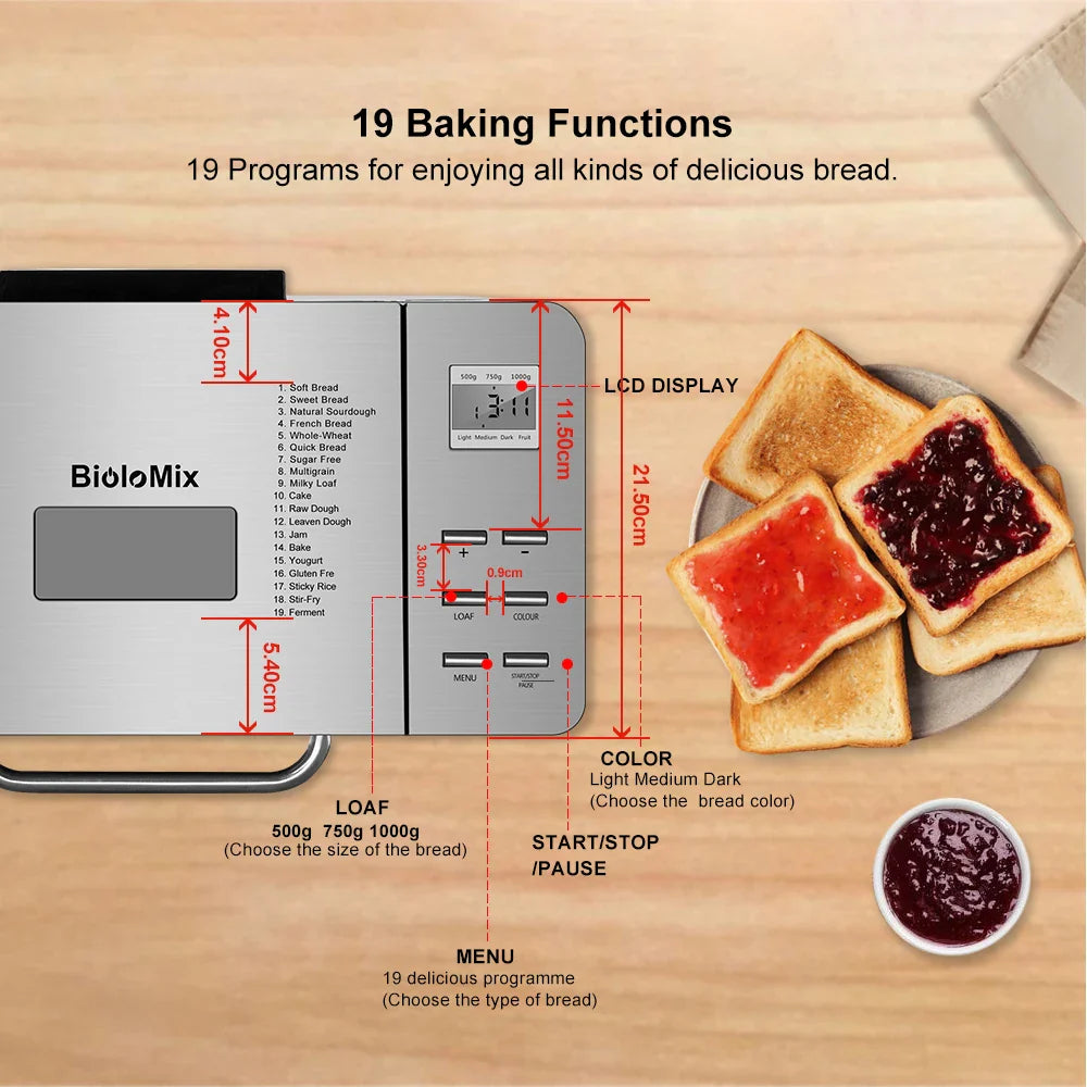 1KG Automatic Bread Maker with Fruit and Nut Dispenser