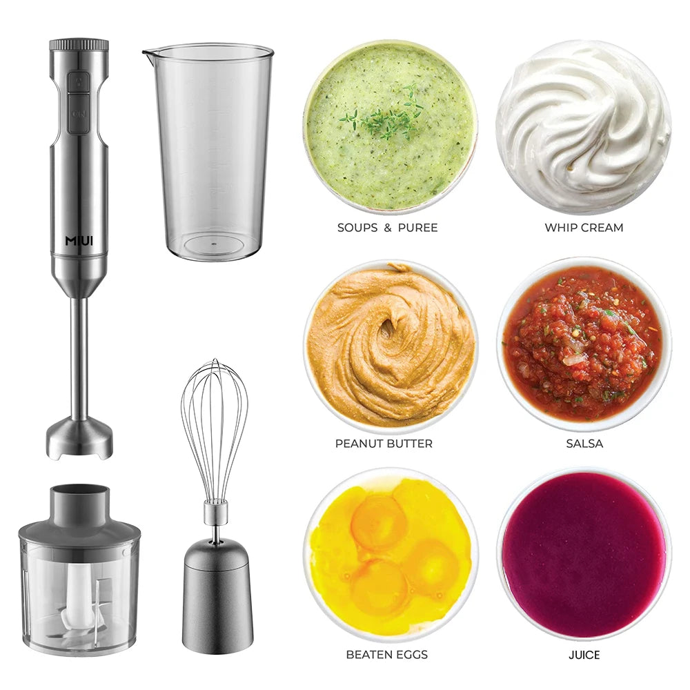 1000W 4-in-1 Immersion Blender Silver Gray Hand Mixer with Beaker, Chopper & Whisk AU Plug