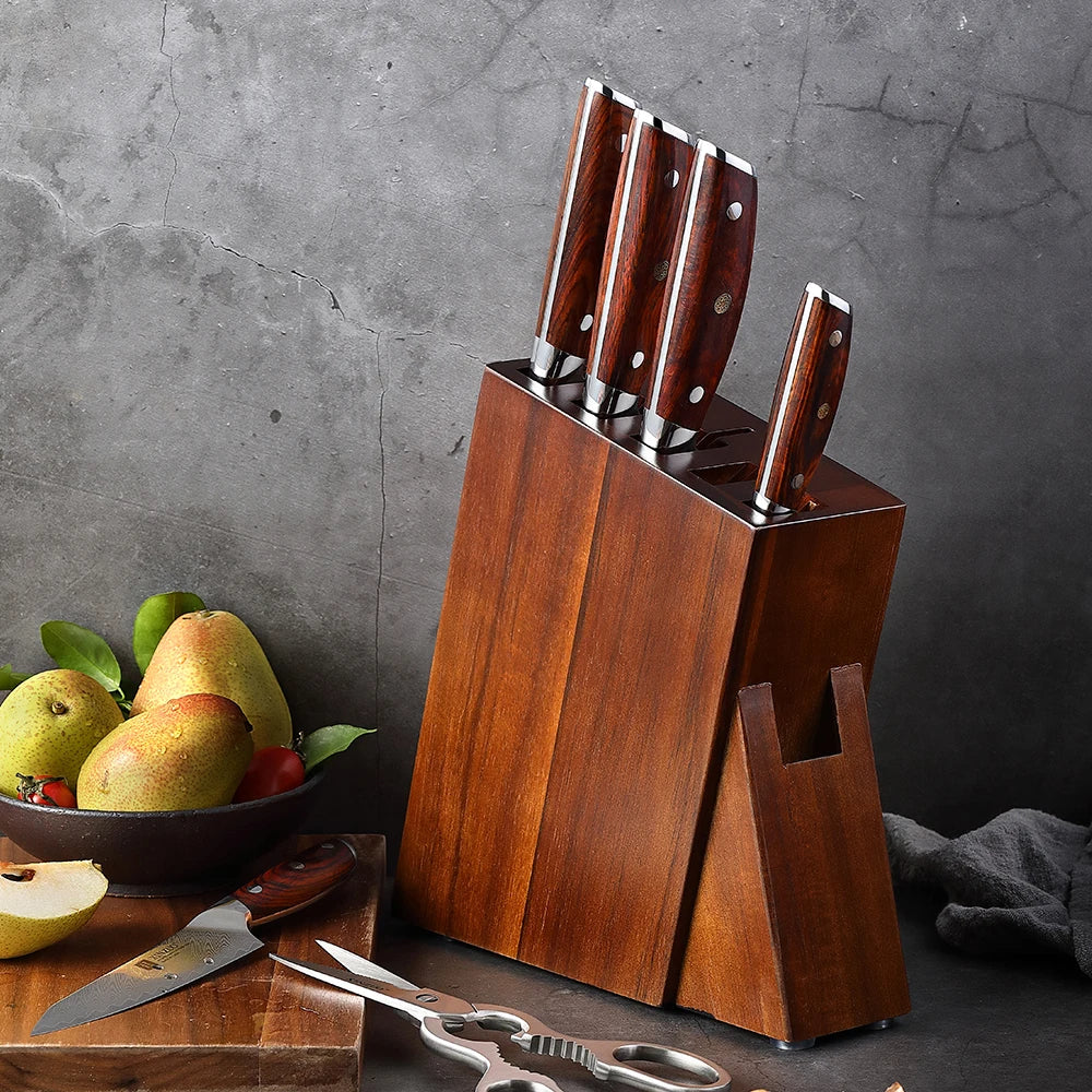 Wooden Knife Holder Rack with Storage Slots Kitchen Countertop